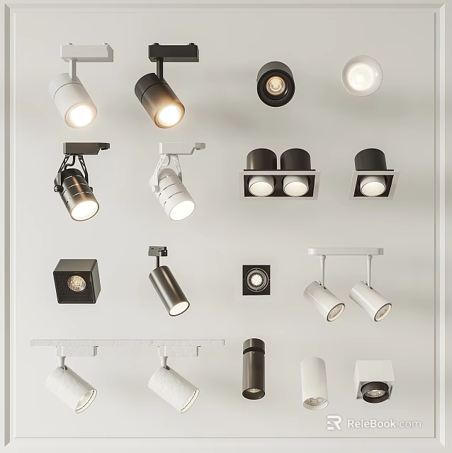 Downlights and Spotlights With Various Modern Designs White Black Finishes Ceiling Track Mounting 3d model 