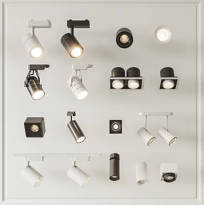 Downlights and Spotlights With Various Modern Designs White Black Finishes Ceiling Track Mounting 3d model