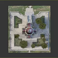 Cartoon Style Church Scene With Domed Roof Cross And Surrounding Trees On Square Base Platform