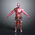 Muscular Shirtless Red Skinned Fantasy Character With Shoulder Armor Waist And Leg Guards