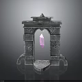 Stone Archway Structure With Floating Pink Crystal And Carved Star Details