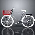 Classic Bicycle With Red Shopping Basket White Seat And White Wheels