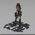 Steampunk Style Female 3D Character With Goggles Standing On Metal Shard Platform