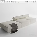 Modern Beige Sectional Sofa With Rolled Cushions And Cozy Throw Blanket 3d model