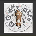 Brown and white Basset Hound sitting on circular platform decorated with gear patterns 3d model