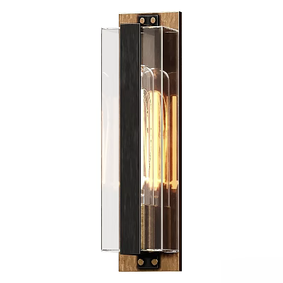 Modern Wall Sconce With Wooden Frame And Glass Shade For Living Room Interior Lighting 3d model