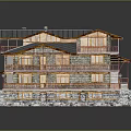 Traditional Chinese Ancient Architecture With Multi Story Structure Grey Tiled Roof And Red Wooden Railings