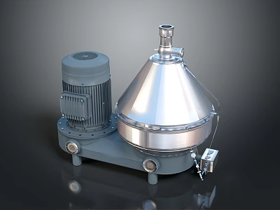 Industrial Conical Stainless Steel Equipment With Motor And Base Structure 3d model