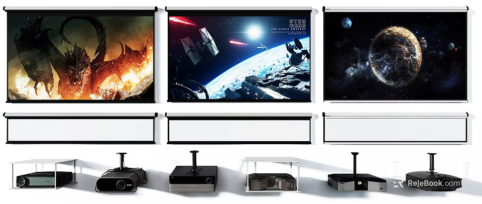 Projection Monitoring System With High Quality Projectors Multiple Screens And Clear Scene Projections 3d model 