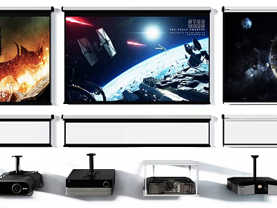 Projection Monitoring System With High Quality Projectors Multiple Screens And Clear Scene Projections 3d model