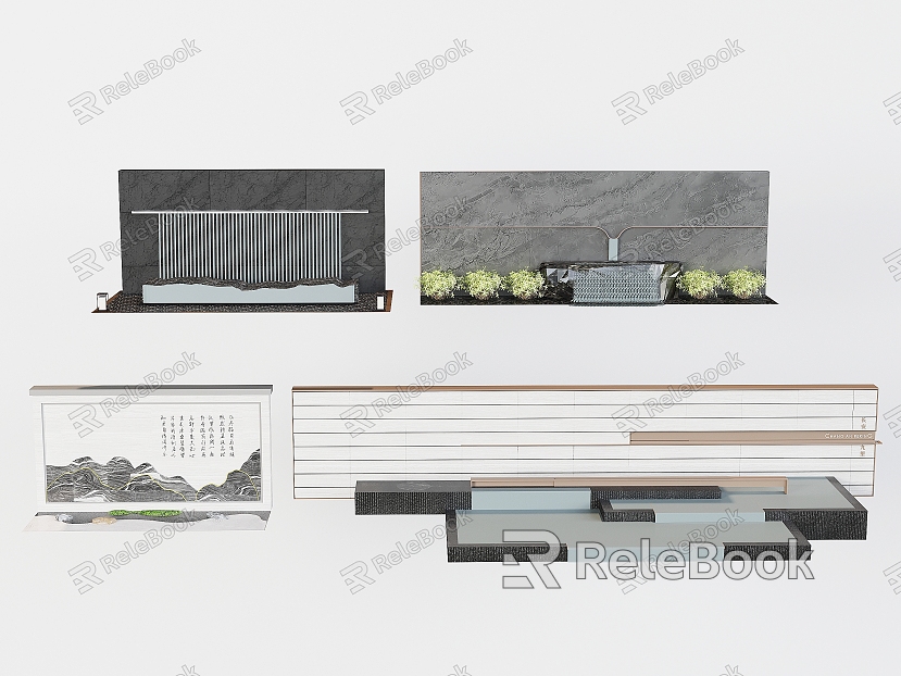 New Chinese style landscape background wall indoor and outdoor landscaping wall courtyard landscape sketch flowing water landscape pool entrance porch landscape wall model