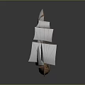 Sailing Ship With White Sails And Wooden Hull On Gray Background