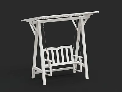 White Wooden Swing Chair With Canopy For Outdoor Use And Sturdy Frame 3d model