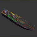 3D Model of Military Warship With Deck Turrets and Gray Hull Structure