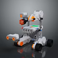White And Orange Lego Robot Toy With Green Details Mechanical Arm And Wheels