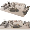 Modern Beige Sofa Coffee Table Set With Pillows Throw Blanket And Side Table Rug 3d model