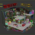Geometry Panic Themed 3D Game Scene With Industrial Platforms And Machinery