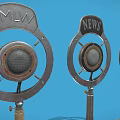 Vintage Headphone Speaker with Retro Microphone Design Metal Stand and MLW NEWS Labels