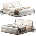 Modern Double Bed With Upholstered Headboard Soft Bedding And Nightstand 3d model
