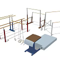 Gymnastics Training Equipment Including Parallel Bars Horizontal Bars Rings And Gym Mat 3d model