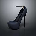 Dark Blue High Heel Shoes With Ankle Strap And Pearl Decoration