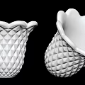 Elegant White Cups With Scalloped Edges And Diamond Pattern Textured Surface 3d model