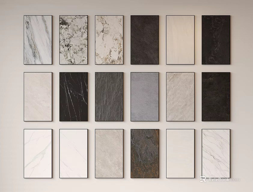 Wall Panels With Various Materials Colors And Textures Arranged As Samples On Display Wall 3d model 