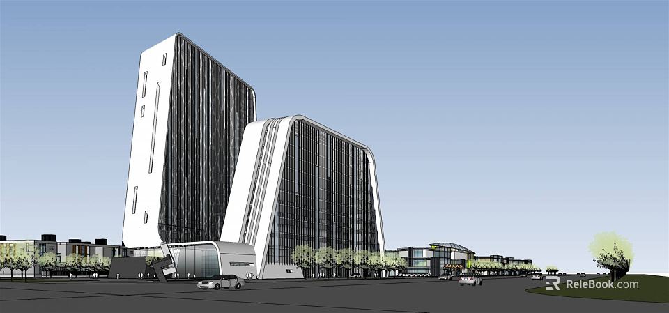 Modern High Rise Office Building With Glass Curtain Wall And Unique Architectural Design 3d model 