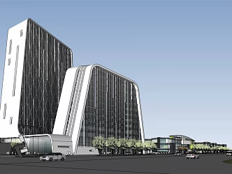 modern office building large commercial plaza 3d model