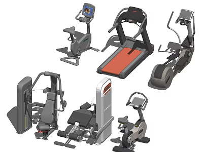Different Types of Fitness Equipment Including Treadmill Elliptical and Strength Machines for Home Gym Training 3d model