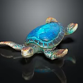 Vibrant Turtle with Blue Shell Green and Orange Limbs on Black Smooth Surface with Reflection 3d model