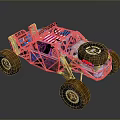 Modified Off Road Racing Car With American Flag And Muddy Exterior