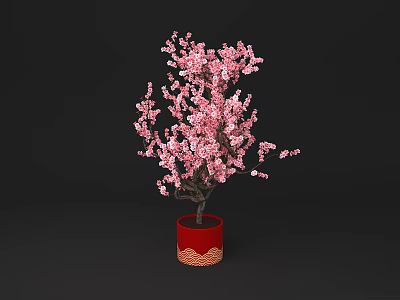 Pink Flowering Potted Plant With Red Decorative Pot And Lush Blooms 3d model