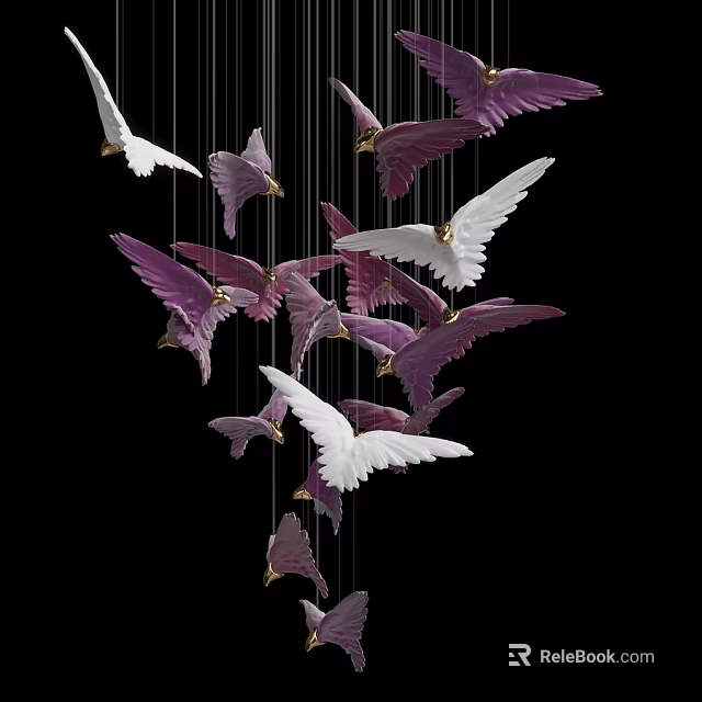 Elegant Hanging Bird Shaped Wall Decor With White And Purple Wings 3d model 