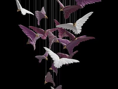 Elegant Hanging Bird Shaped Wall Decor With White And Purple Wings 3d model