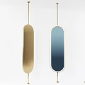 Double Hanging Oval Mirrors With Gold Frame And Blue Mirror Surface 3d model