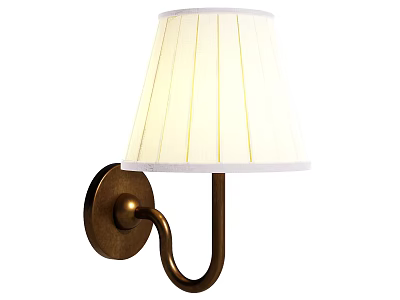 Modern Minimalist Wall Lamp with White Pleated Lampshade and Brass Curved Bracket 3d model