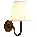 Modern Minimalist Wall Lamp with White Pleated Lampshade and Brass Curved Bracket