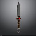 Decorative Dagger With Sharp Metal Blade Brown Handle Red Accent And Ring