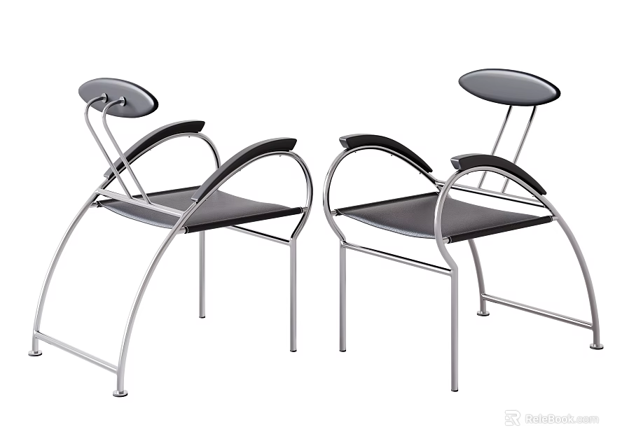 Modern Leisure Chairs With Curved Metal Frame Black Seat And Round Headrest Design 3d model 
