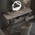 Elegant Modern Dressing Table with Marble Top Gold Legs Drawers Mirror Makeup and White Stool