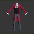 Fashionable Daily Clothing Set With Red Long Coat Black Vest White Shirt And Blue Pants