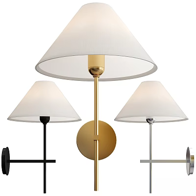 Stylish Modern Wall Lamps With White Fabric Shades And Brass Black Silver Metal Bases 3d model