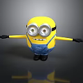 Yellow Minion Character With Goggles Blue Overalls Outstretched Arms Black Shoes And Reflective Surface