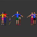 Colorful Multiple Cartoon Sport Characters Riding Bicycles And Standing In Sportswear