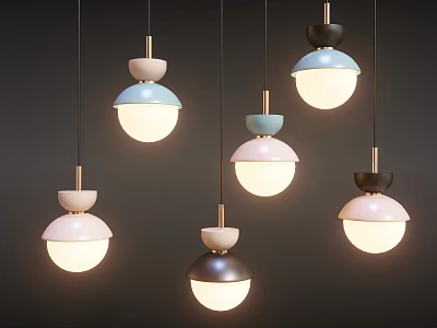 Modern Multicolored Pendant Lights With Spherical Shades And Metal Bases 3d model