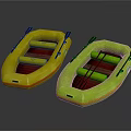 Yellow And Green Inflatable Boats With Paddles And Red Seats Design