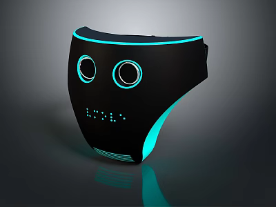 Black Tech Mask With Blue Glowing Rings And Digital LED Display Design 3d model