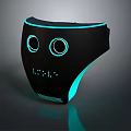 Black Tech Mask With Blue Glowing Rings And Digital LED Display Design