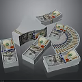 Neatly Stacked Bundled And Fanned US Dollar Banknotes On Black Background